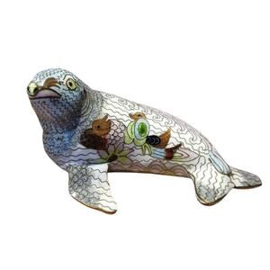 Vintage Cloisonne' Chinese Marine Seal Sea Lion Handpainted Ceramic Figurine 5”L